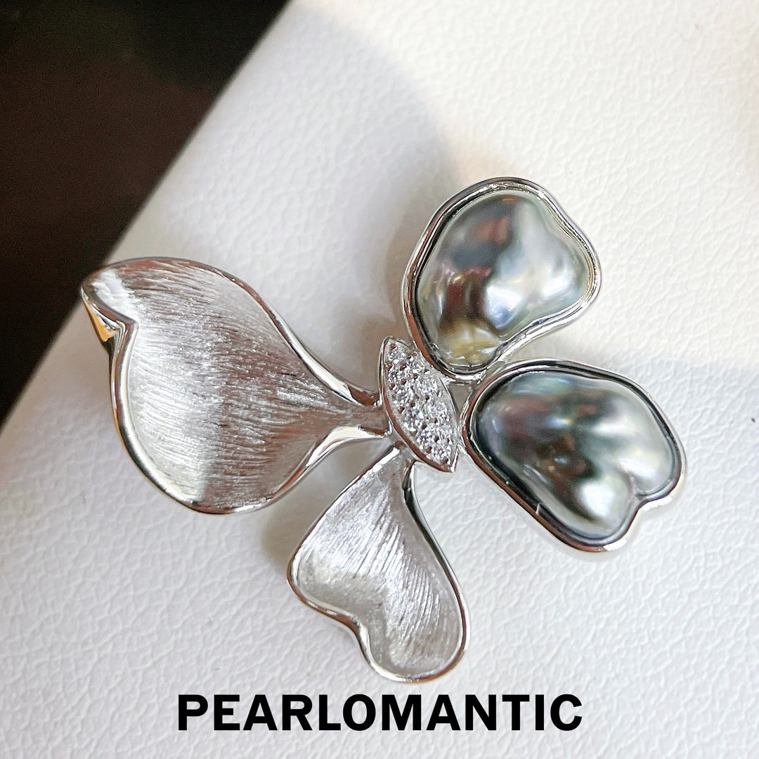 [Designer's Choice] Tahitian Black Pearl Keshi Mirage Butterfly Pendants w/ S925 Silver