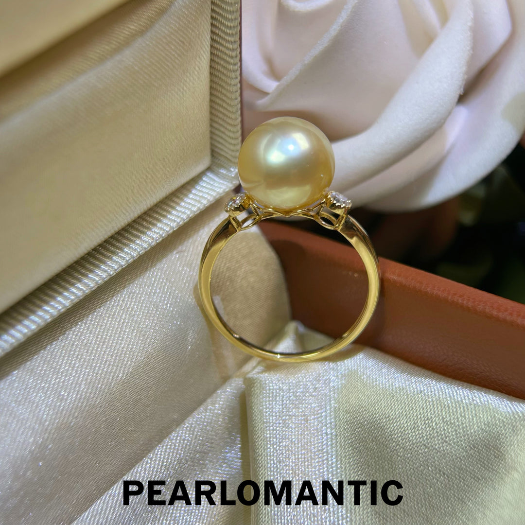 [618 Sale] Golden South Sea Pearl Minimalist Diamond Accent Ring in 18K Gold
