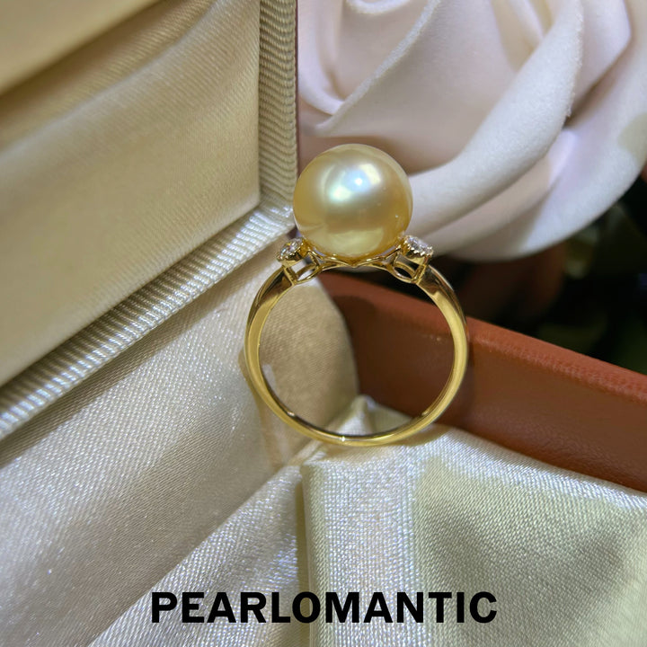 [618 Sale] Golden South Sea Pearl Minimalist Diamond Accent Ring in 18K Gold