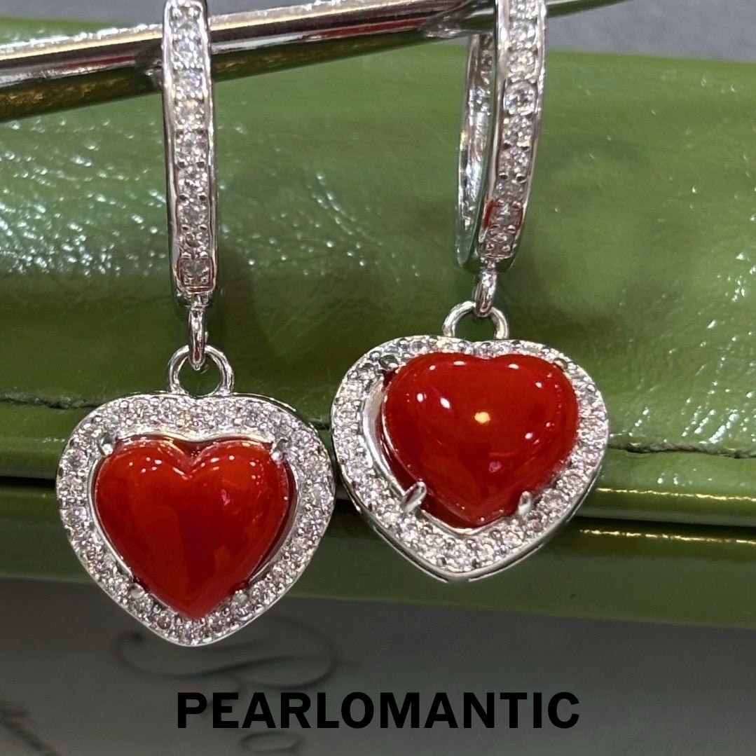 [Designer’s Choice] Sweetheart Aka Japan Coral Heart Earrings S925 Silver