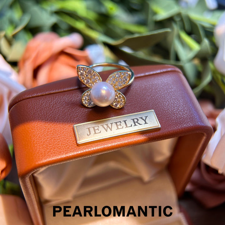 [Everyday Essentials] Freshwater Pearl Elegant Butterfly Adjustable Silver Ring