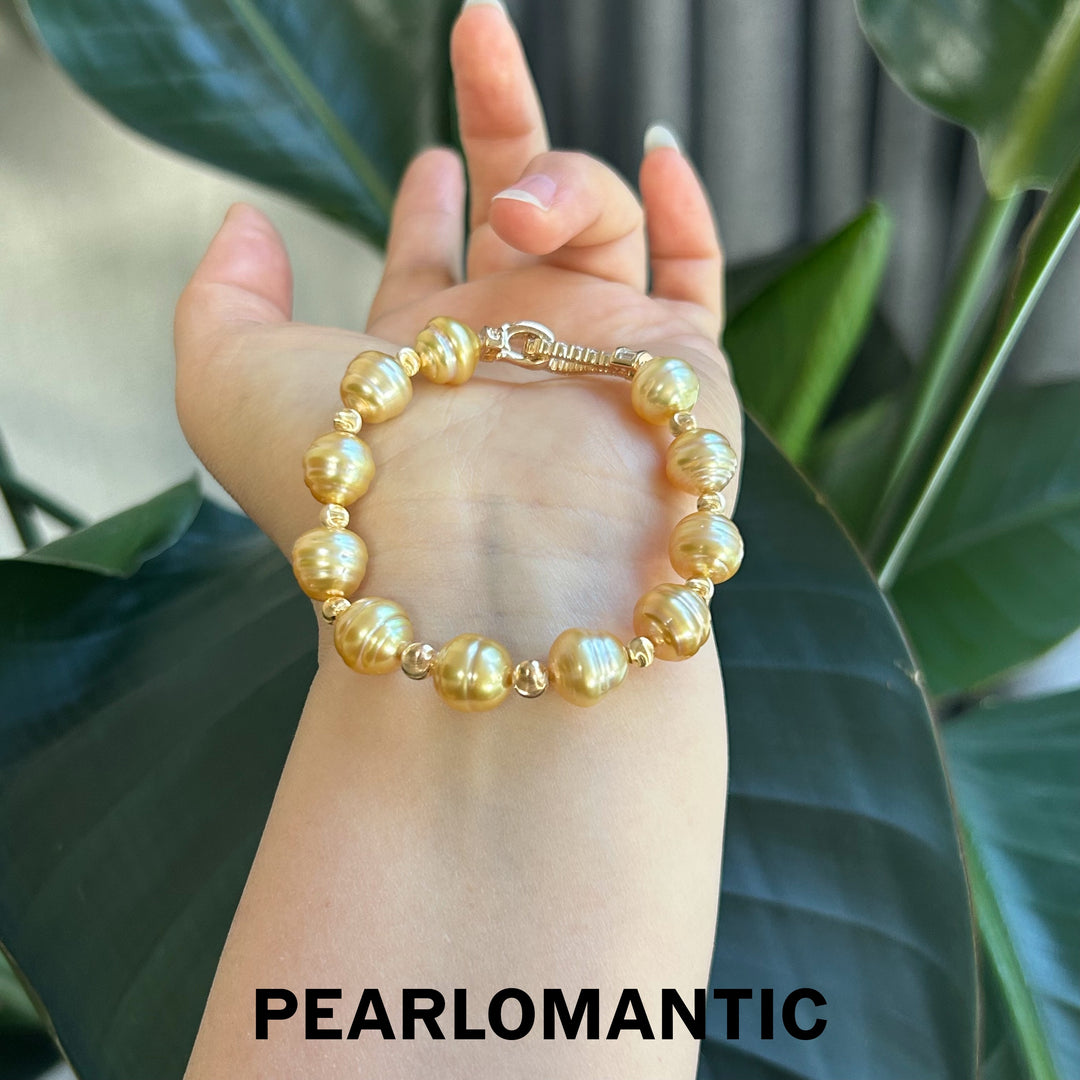 [Designer's Choice] South Sea Golden Pearl Baroque Beaded Strand Bracelet w/ S925 Silver
