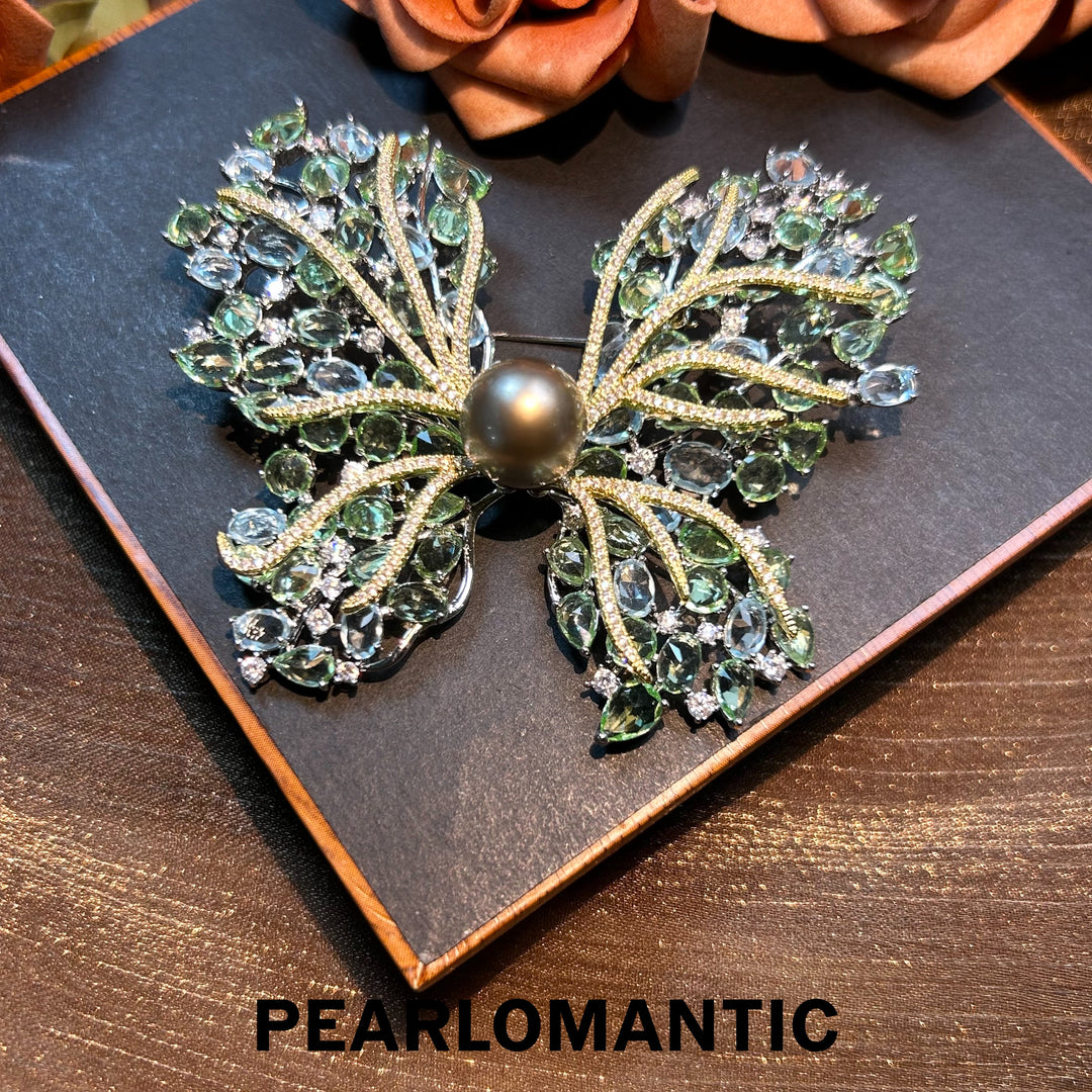 [Designer's Choice] Tahitian Pearl Platinum Gray Rare Color Butterfly Brooches