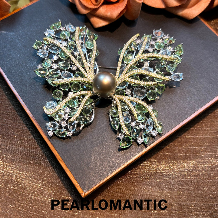 [Designer's Choice] Tahitian Pearl Platinum Gray Rare Color Butterfly Brooches