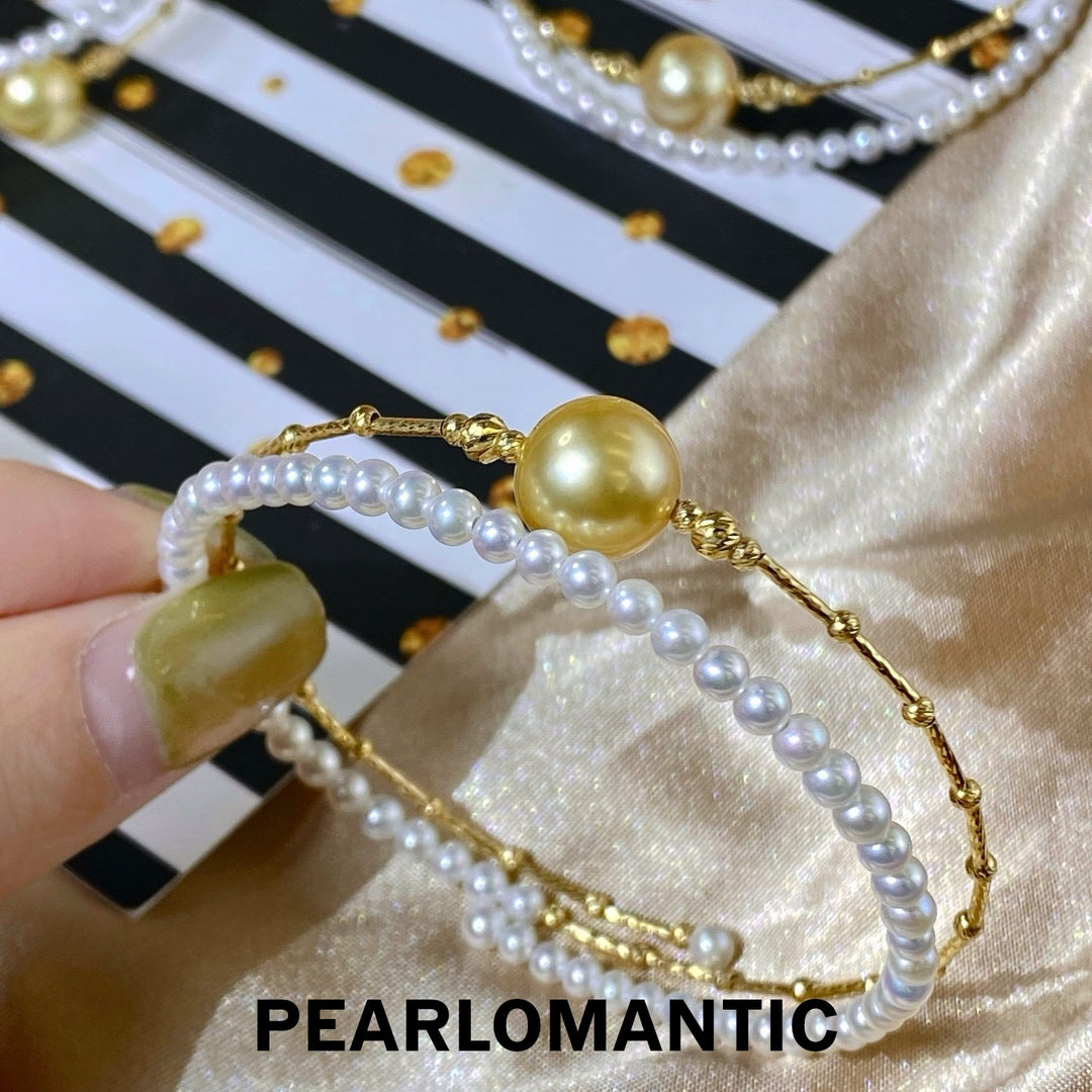[Fine Jewelry] 18K Gold Double Layer Pearl Bracelet w/ Golden South Sea Pearl