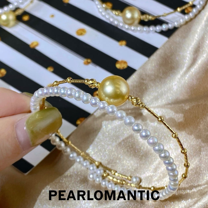 [Fine Jewelry] 18K Gold Double Layer Pearl Bracelet w/ Golden South Sea Pearl