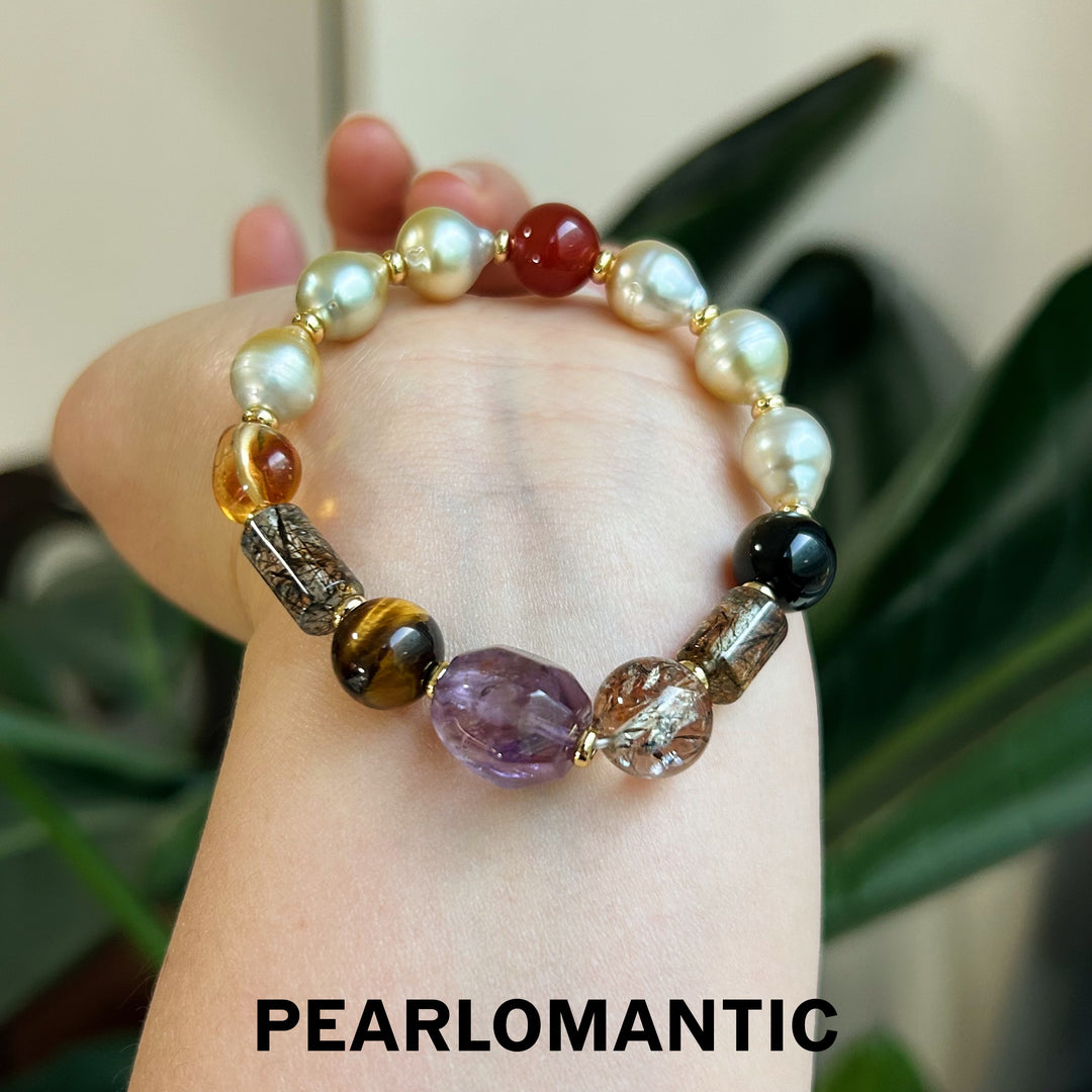 [Designer's Choice] South Sea Golden Baroque Pearl & Crystal Golden Ripple Bracelet (3)