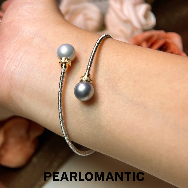 [Fine Jewelry] Platinum Grace 8–9mm 5A Tahitian Pearl Italy Made S925 Open Bangle