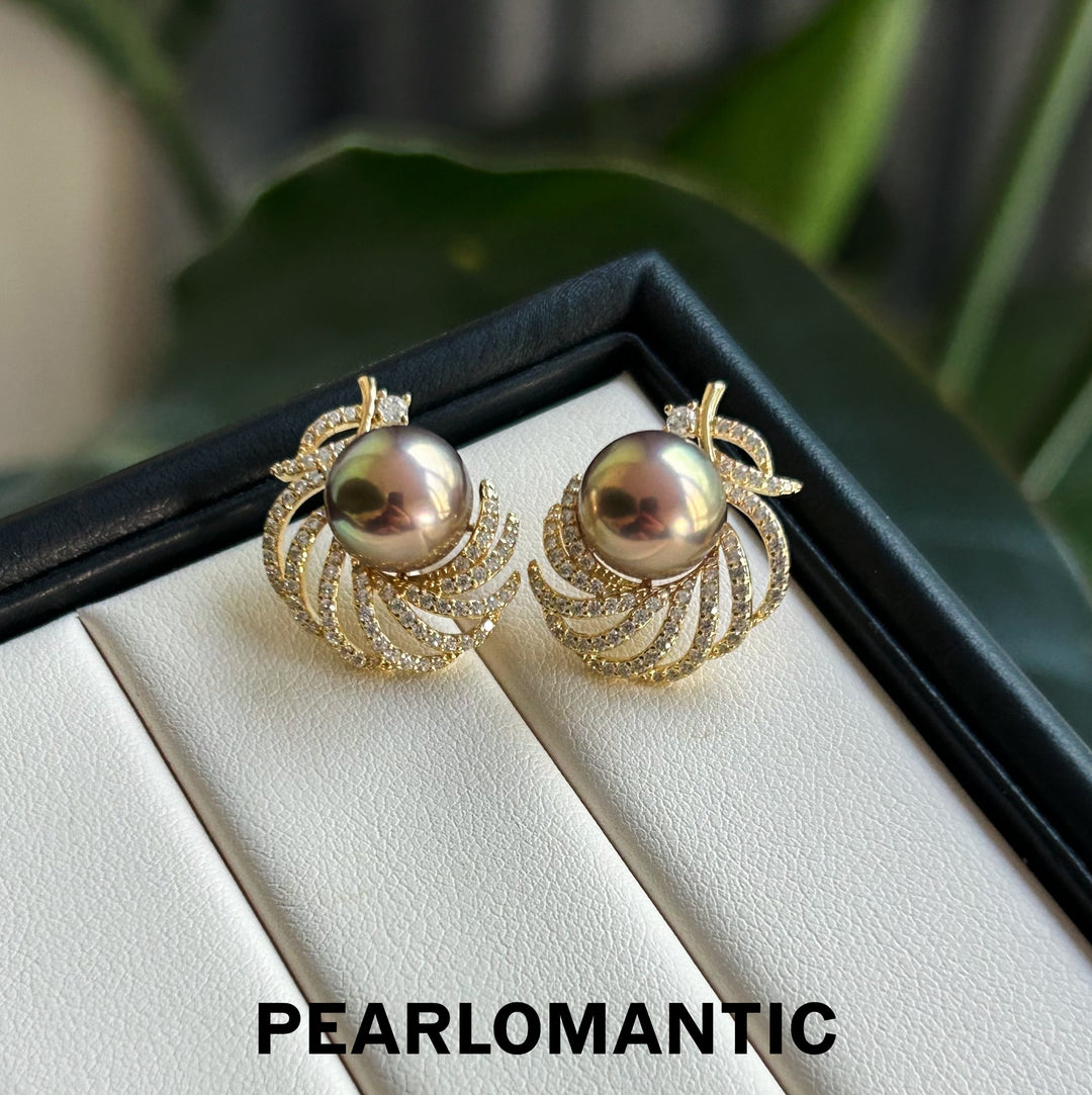 [Designer's Choice] Freshwater Pearl Rare Color Iron Feather Earring Studs w/ S925