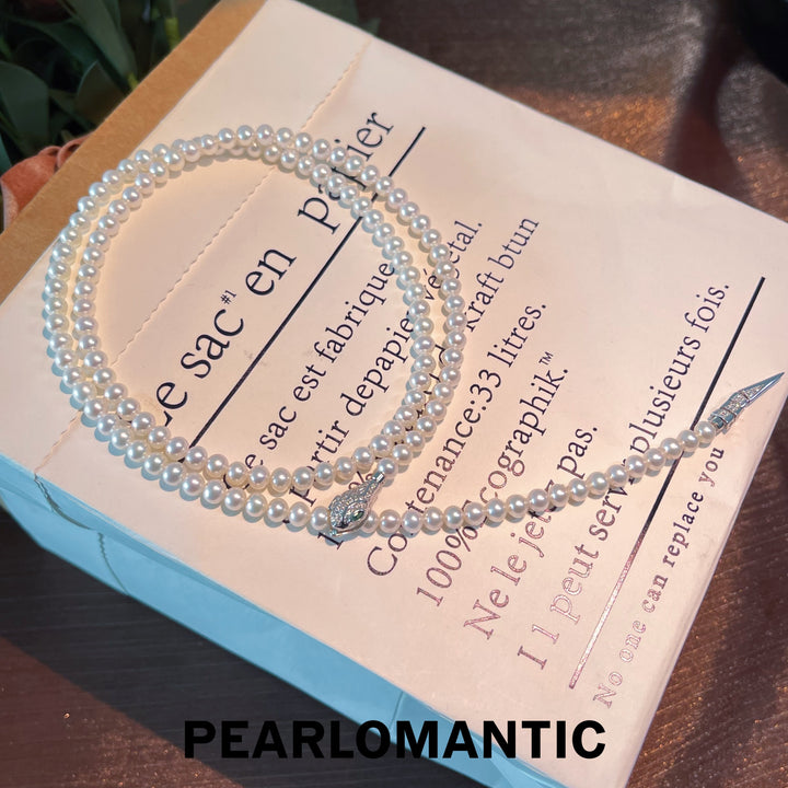 [Everyday Essentials] Freshwater Pearl Silver Serpent Elegance Sweater Chain Necklace