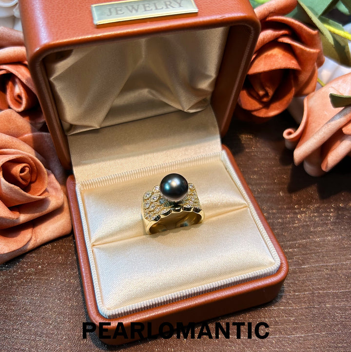 [Designer's Choice] Tahitian Black Pearl Vintage Engraved S925 Silver Adjustable Rings