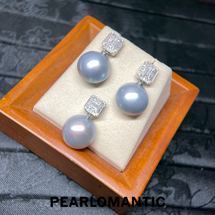 [618 Sale] 15mm Silver Blue Mabe Pearl Square Halo Earrings w/ S925 Silver