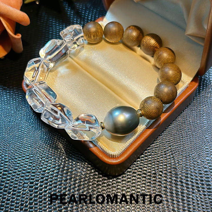 [Designer's Choice] Tahitian Black Pearl & Crystal & Sandalwood Beaded Bracelets