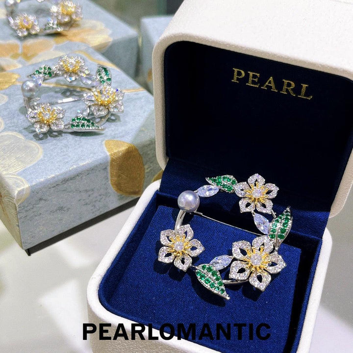 [Designer's Choice] S925 Silver Madama Color Petal Weave Akoya Pearl Brooch