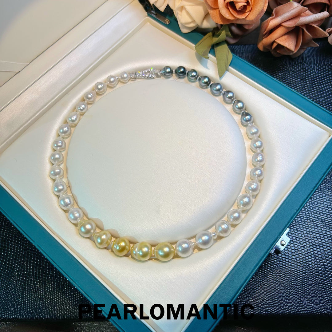 [Joyas finas] Collares clásicos de perlas barrocas de agua salada de triple tono con plata S925