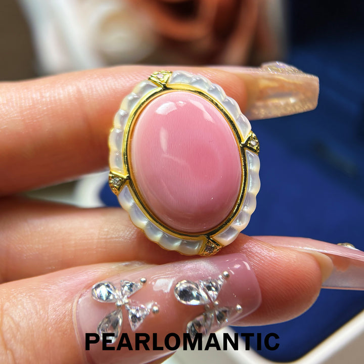 [Designer’s Choice] Blush Cameo MOP &amp; Conch Shell Convertible Brooch Pendant