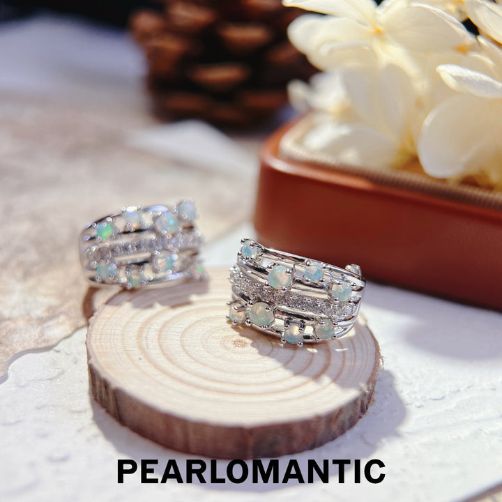 [Designer’s Choice] Aurora Cascade Natural Opal S925 Silver Multi-Row Hoop Earrings