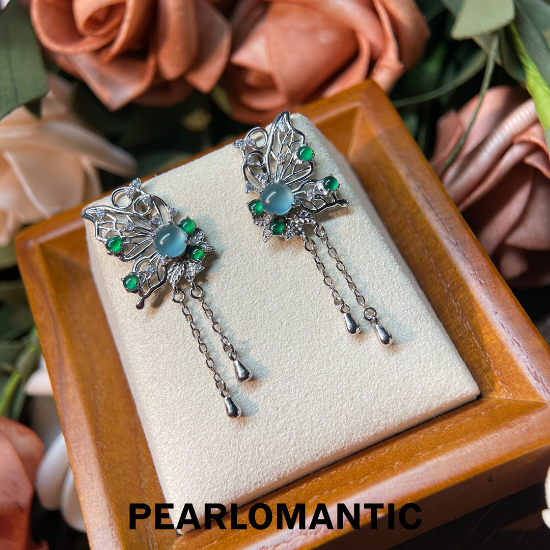 [Designer's Choice] S925 Silver & Jade Azure Butterfly Jade Dangle Earrings