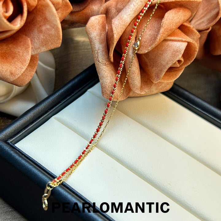 [Xmas] Diamonds & 18k Gold Woven Red String Bracelets 14.5+2cm