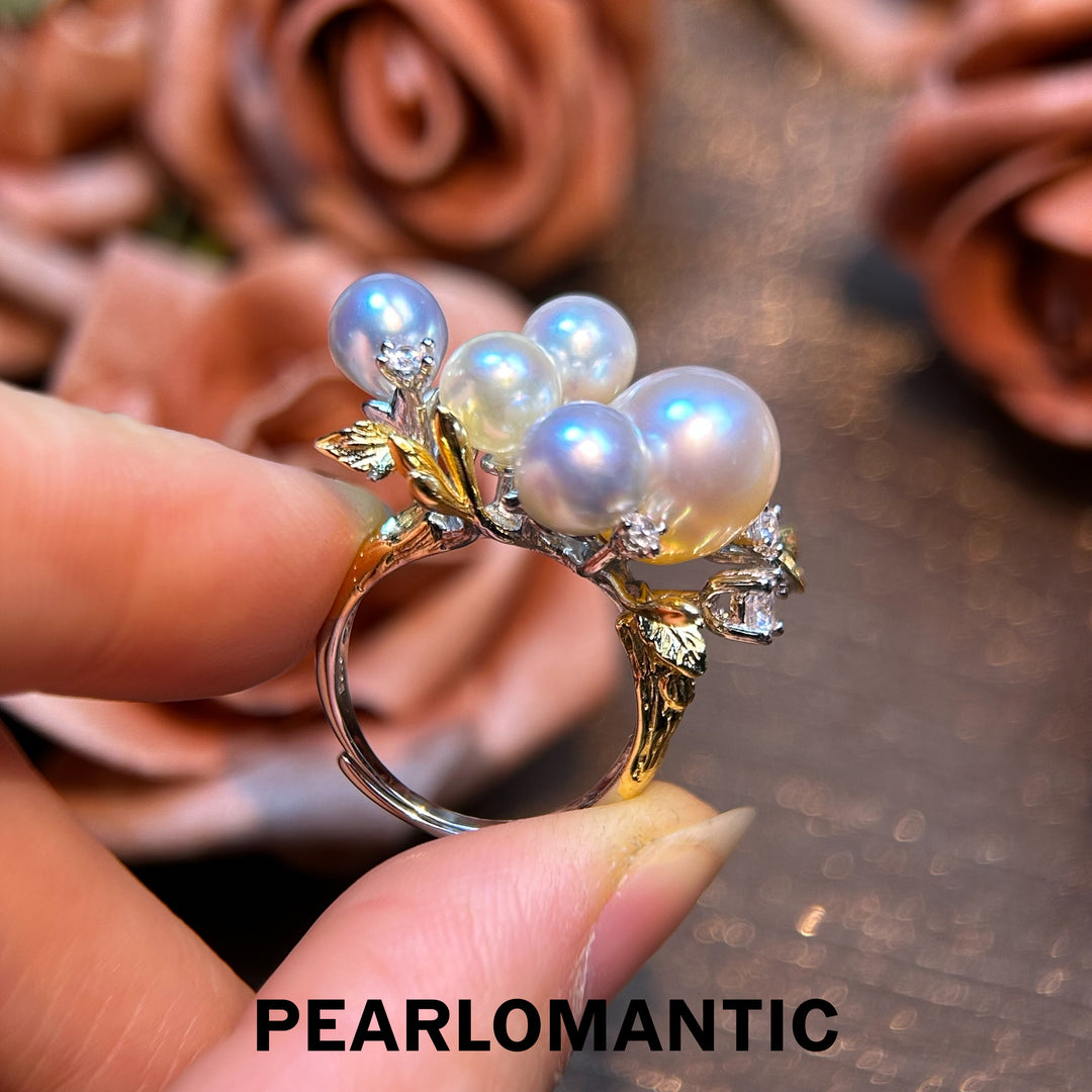 [Designer's Choice] South Sea & Akoya Pearl Double-Tone Flower Charm Rings