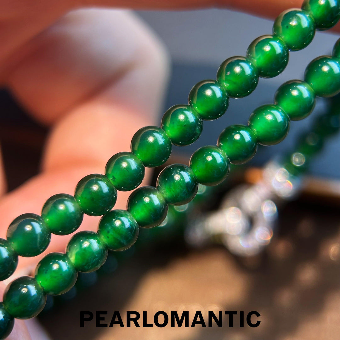 [Fine Jewelry] Imperial Jade 5-6mm Bead Classic Necklace w/ S925 Silver