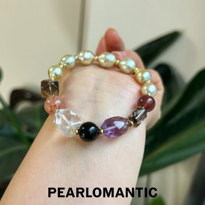 [Designer's Choice] South Sea Golden Baroque Pearl & Crystal Golden Ripple Bracelet (4)