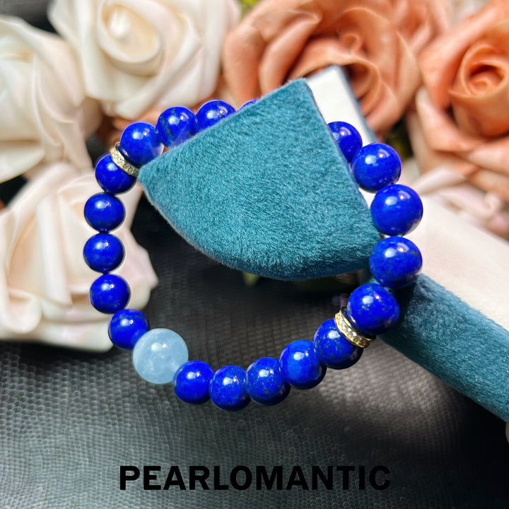 [Designer’s Choice] Royal Ice Top Level Lapis Lazuli &amp; Aquamarine Bead Bracelet 8–10mm