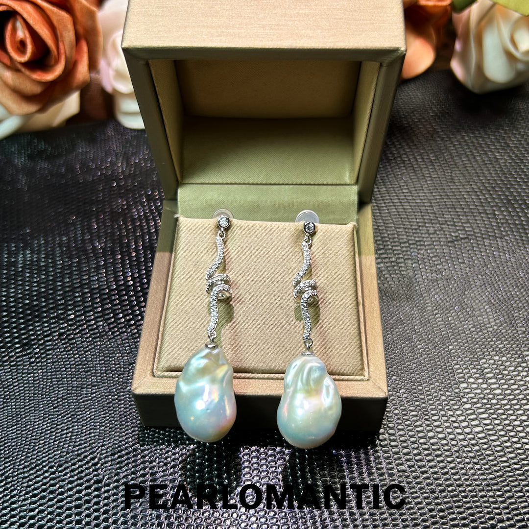 [Esenciales para el día a día] Pendientes de perlas de agua dulce barrocas únicas Oceanic Dream de 13-15 mm con plata S925