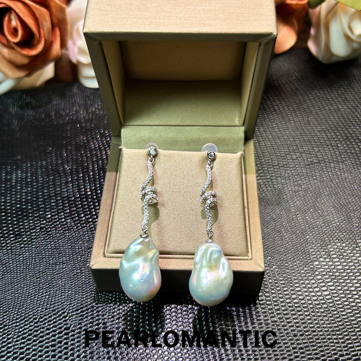 [Esenciales para el día a día] Pendientes de perlas de agua dulce barrocas únicas Oceanic Dream de 13-15 mm con plata S925