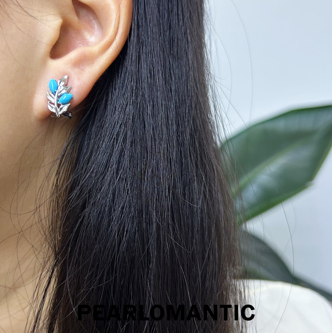 [Designer's Chioce] Hong Kong - Made S925 Silver Turquoise Leaf Earring Studs