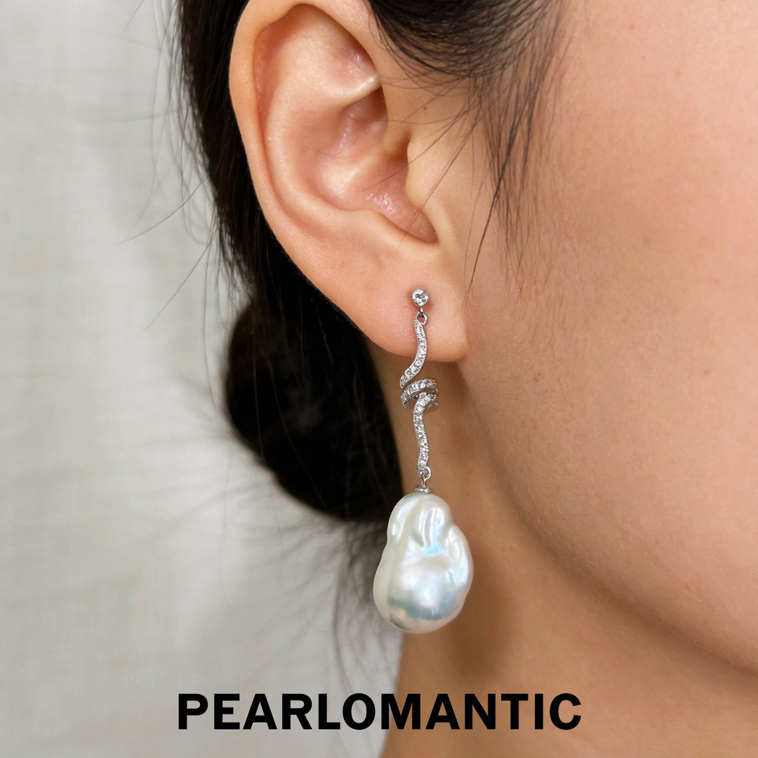 [Esenciales para el día a día] Pendientes de perlas de agua dulce barrocas únicas Oceanic Dream de 13-15 mm con plata S925