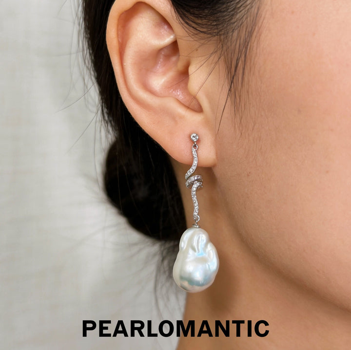 [Esenciales para el día a día] Pendientes de perlas de agua dulce barrocas únicas Oceanic Dream de 13-15 mm con plata S925