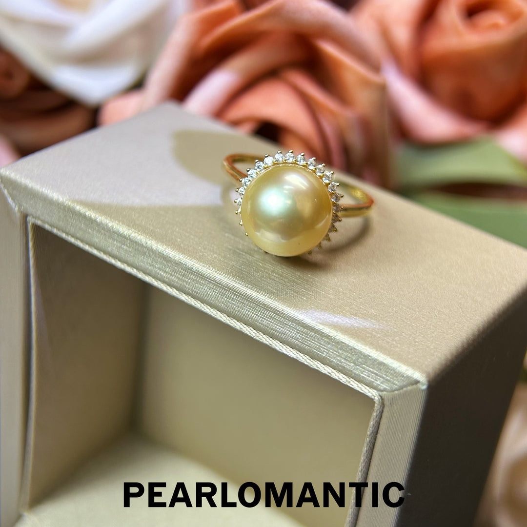 [618 Sale] 8.5-9mm Golden South Sea Pearl Sunflower Halo Ring in 18K Gold