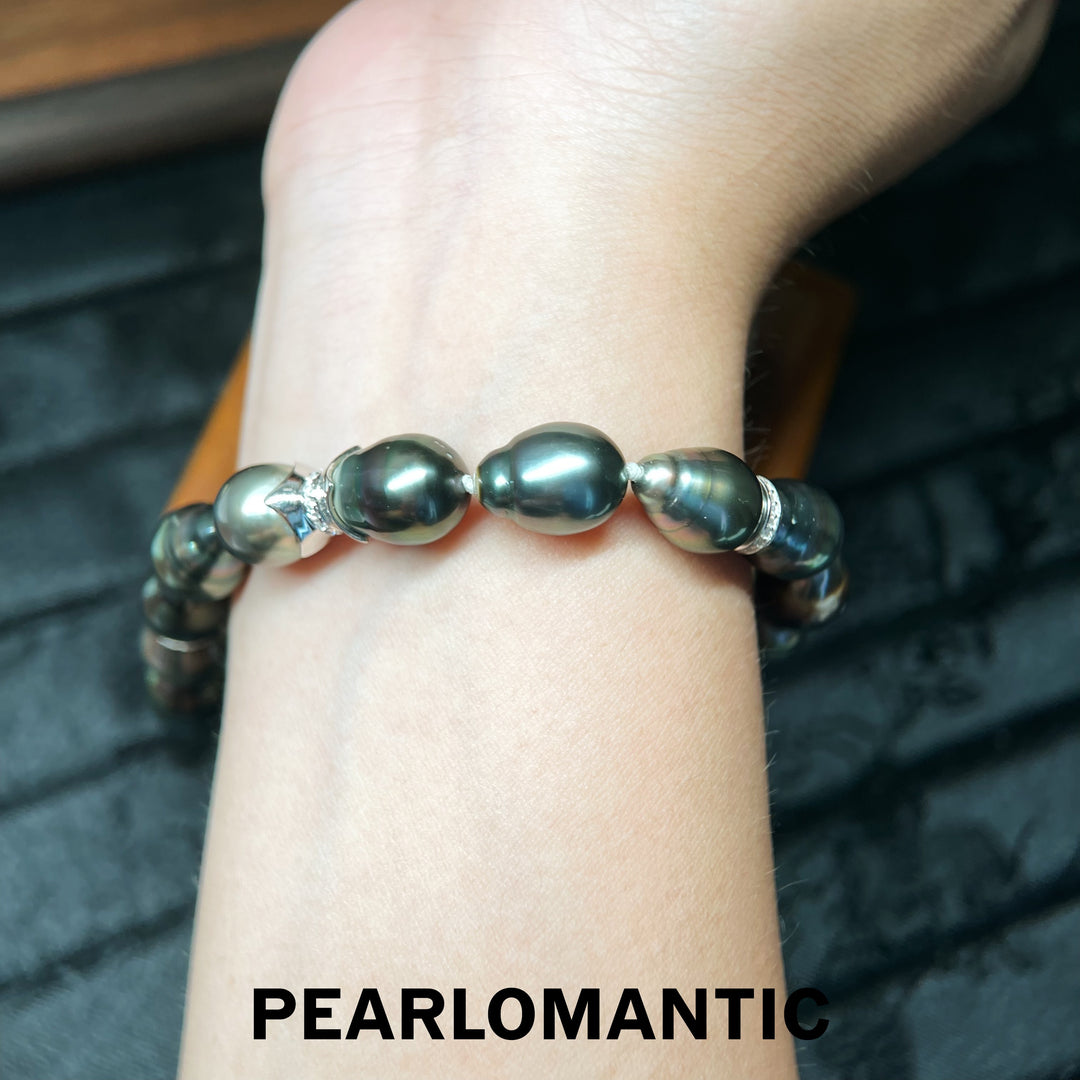 [618 Sale] Black Tahitian Baroque Pearl Bracelet w/ Silver Accent Clasp