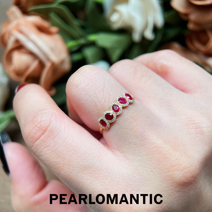 [Fine Jewelry] 18k Gold Ruby & Diamond Slim Eternity Ring Subtle Glam