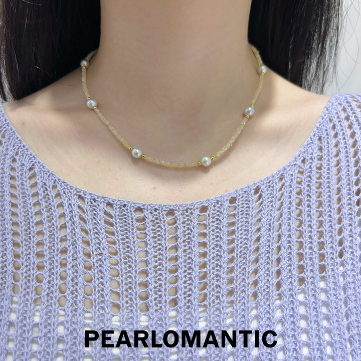 [618 Sale] Opal &amp; Silver Blue Pearl Necklace Bracelet Set