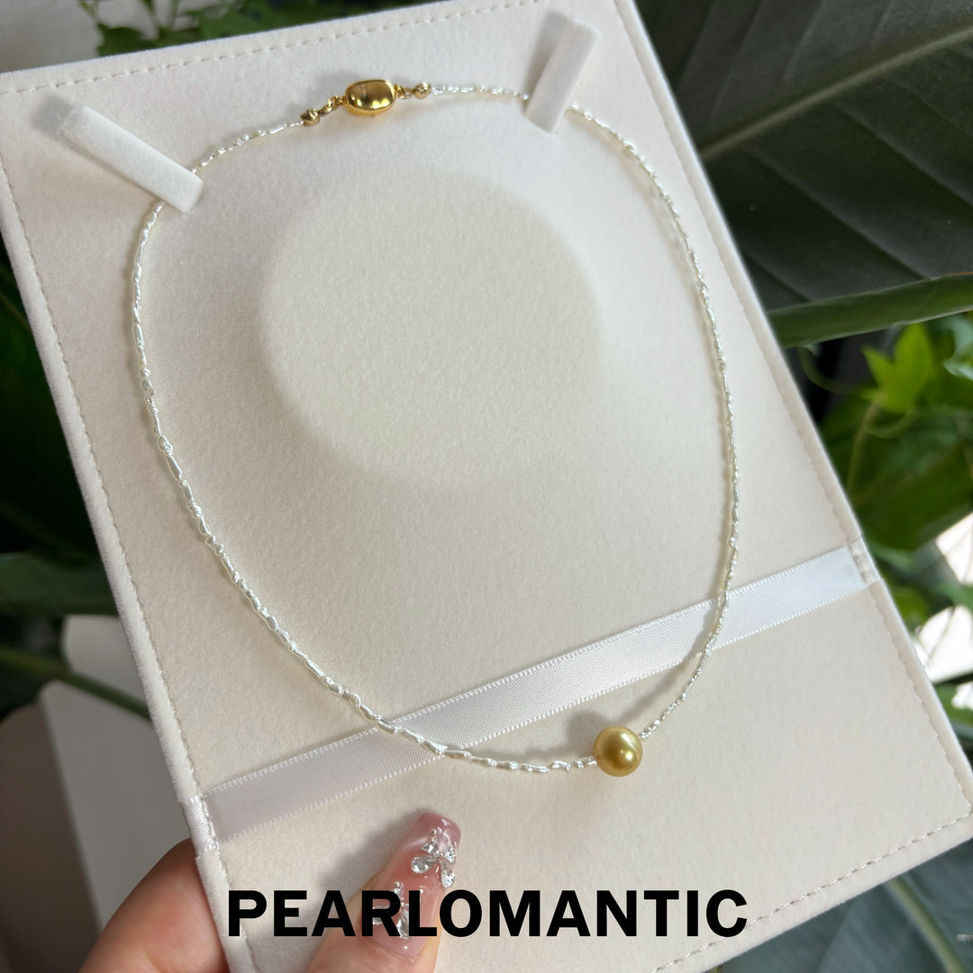 [Designer’s Choice] Golden Dew 10mm Deep Golden South Sea Pearl &amp; Keshi Necklace