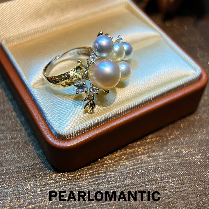 [Designer's Choice] South Sea & Akoya Pearl Double-Tone Flower Charm Rings
