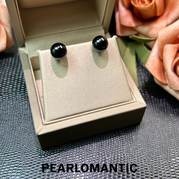 [Joyas finas] Pendientes únicos de oro de 18 quilates con ágata negra de 8 mm y perlas Akoya Noir &amp; Blanc