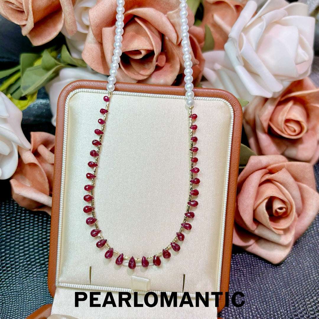 [Fine Jewelry] Ruby Rain 5A+ Freshwater Pearl &amp; Pigeon Blood Ruby Gradient Necklace