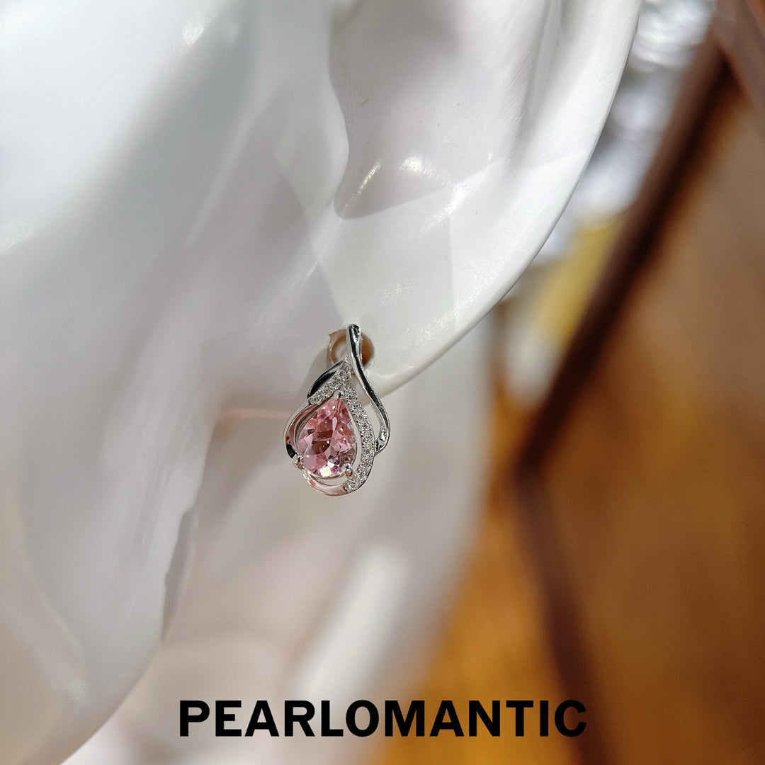 [618 Sale] Feather Design Pink Tourmaline Stud Earrings in S925 Silver