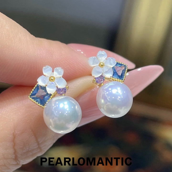 [Designer’s Choice] Blue Blossom Freshwater Pearl &amp; Akoya Madama Stud Earrings