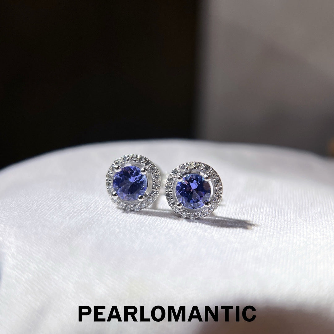 [618 Sale] 1.2ct Tanzanite Round Cut Classic Halo Stud Earrings
