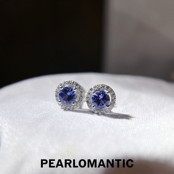 [618 Sale] 1.2ct Tanzanite Round Cut Classic Halo Stud Earrings
