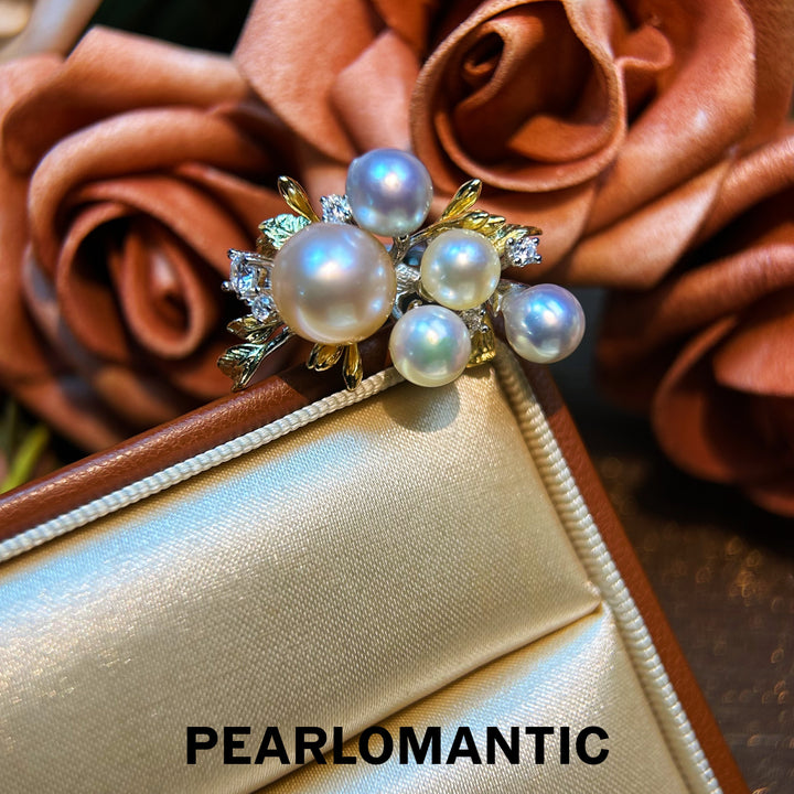 [Designer's Choice] South Sea & Akoya Pearl Double-Tone Flower Charm Rings