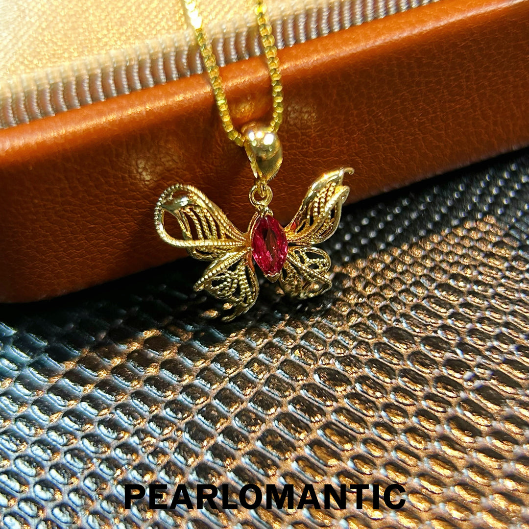[Fine Jewelry] 18k Gold Ruby Marquise-cut Filigree Wings All-purpose Pendants