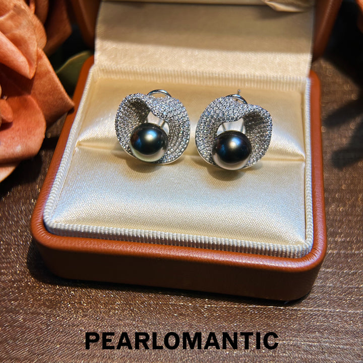 [Designer's Choice] Tahitian Black Pearl Obsidian Bloom S925 Silver Ear Clips