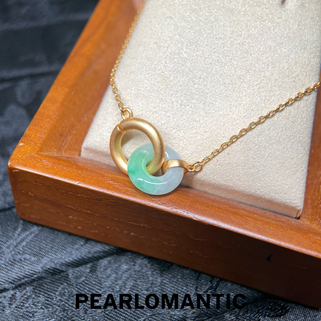 [618 Sale] Natural Jade Interlocking Circle Necklace w/ S925 Silver