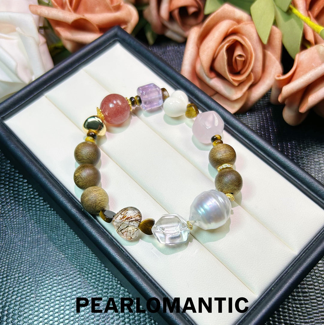 [Designer's Choice] Baroque Soul: 14-15mm Australian White Pearl & Sacred Sandalwood Bracelet