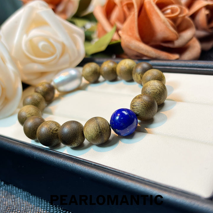 [Designer's Choice] Azure Mindfulness Sandalwood & Australian Pearl Strand Bracelets